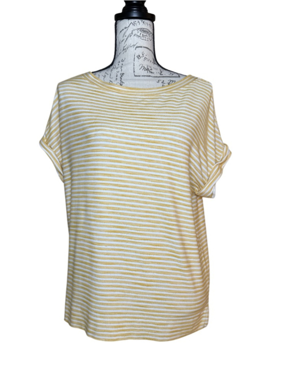 Lou & Grey Size Medium Gold Yellow Embroidered Striped & White Boxy Fit Shirt